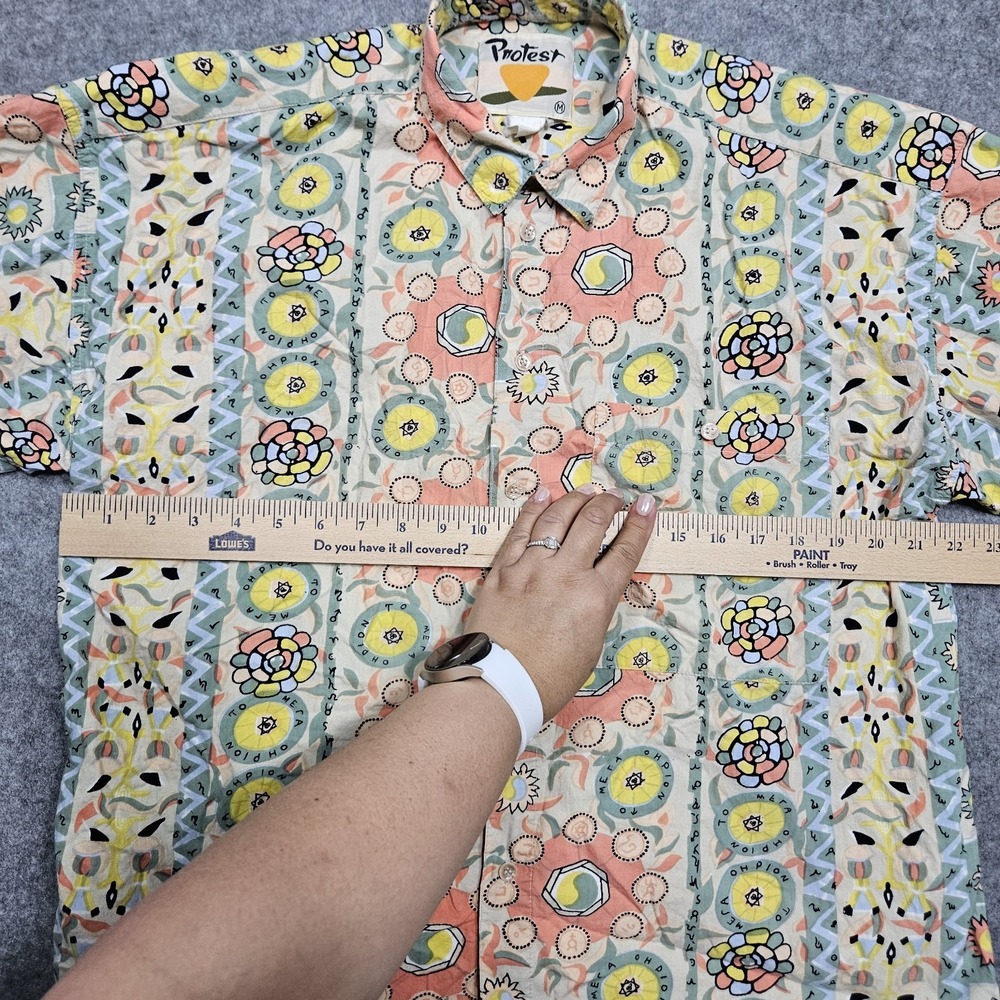 Unisex Vintage 90s Protest Shirt Bright Multicolored Abstract Art Short Sleeve M - Picture 9 of 11